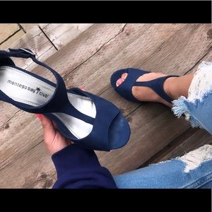 Navy blue & brown wedge heels